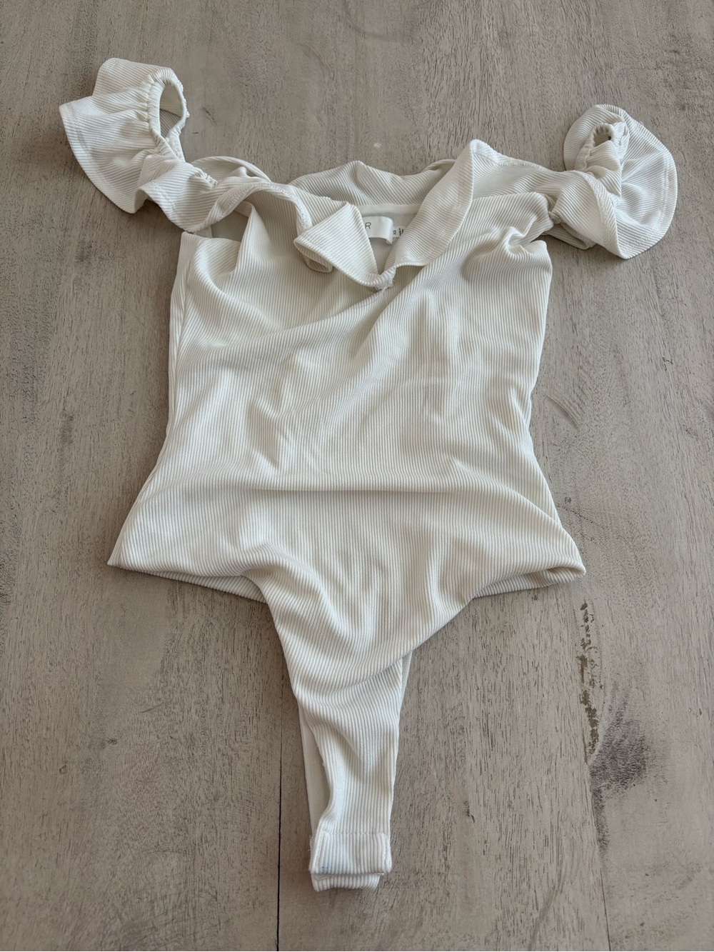Astr the Label white Ribbed One-Piece with Ruffled Neckline